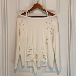 Off the Shoulder long sleeve front tie top